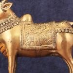 Brass Standing Nandi Statue | 16" x 15" x 4" | 9.3 kg | Golden Finish | Traditional Hindu Temple Bull Sculpture | Sacred Art | Jaipurio